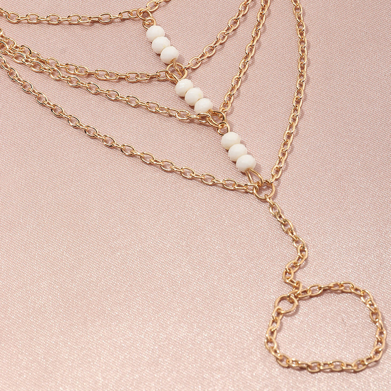 Personalized Trend Gold Fine Chain Multi Layer Finger One Rice Bead Bracelet