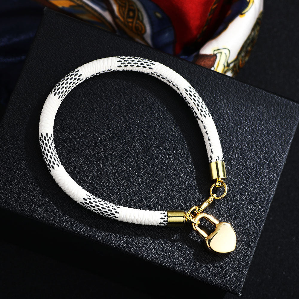Mini Peach Heart Pendant Striped Bracelet