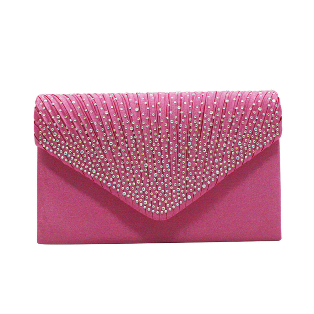 Satin Hot Drilling With Cover Dinner Bag European And American Clutch Chain Cross-shoulder Bag
