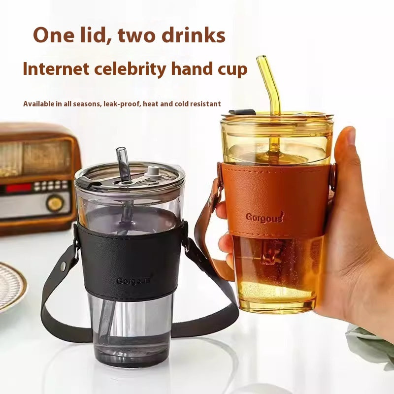 Portable Bamboo Joint Cup Straw Style Glass With Leather Case