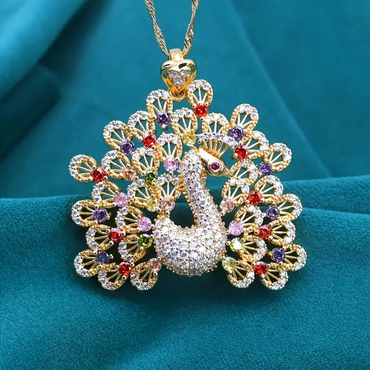 Peacock Design Colorful Zircon Pendant Necklace