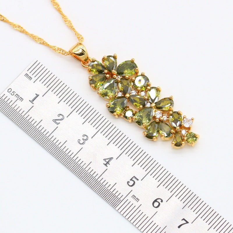 Olive Green Stone Cubic Zirconia Earrings Pendant Necklace Bracelet Ring