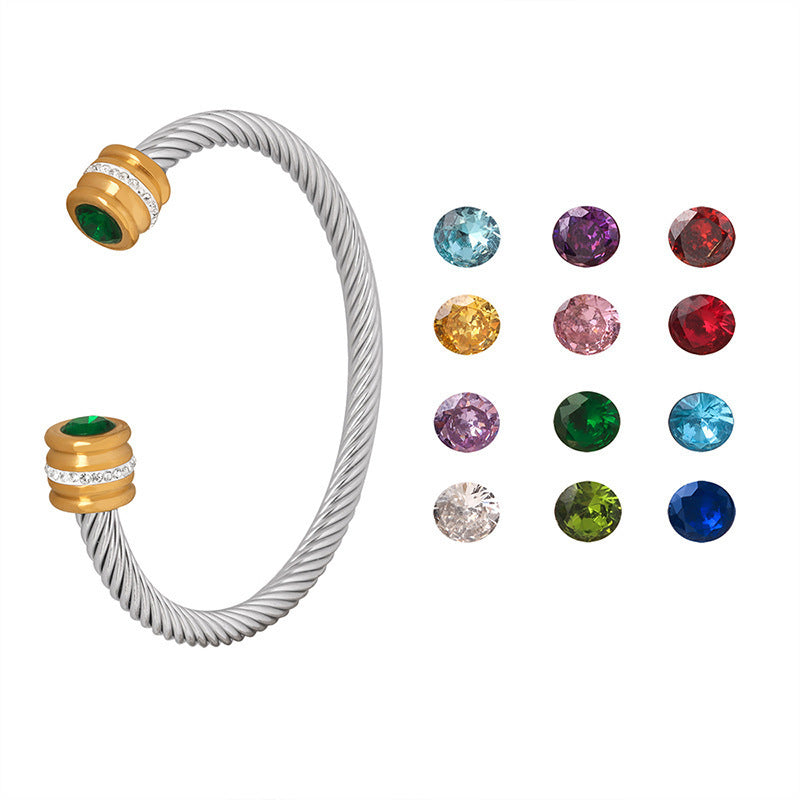 Titanium Steel Inlaid Twelve-color Zircon Bracelet