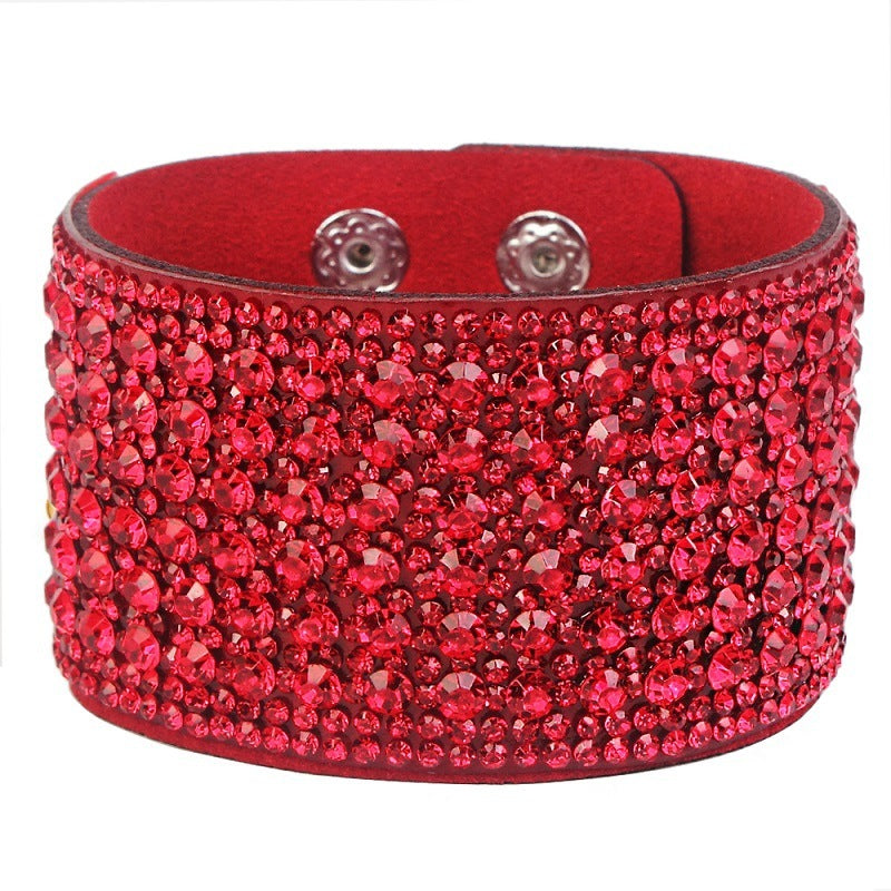 Wide diamond-studded snap bracelet