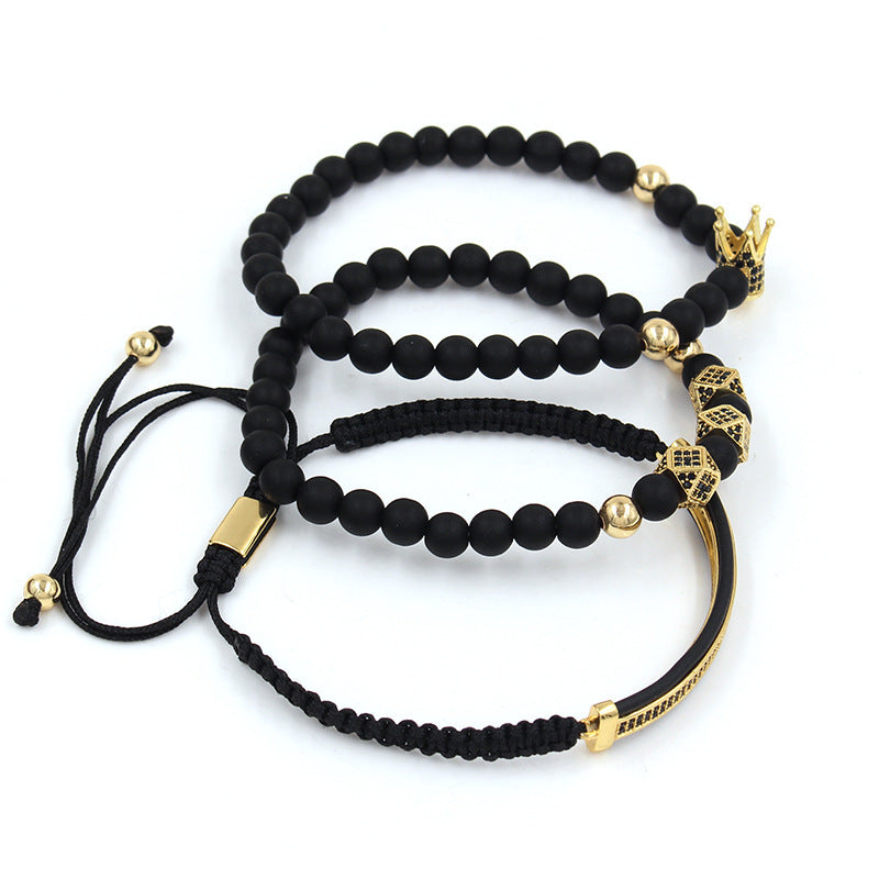 6mm black matte micro-inlaid crown bracelet