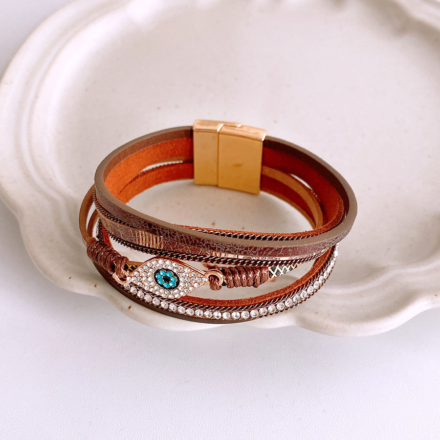 Diamond-embedded Magnetic Bracelet Ethnic Style Simple Personality Bracelet Trendy All-matching