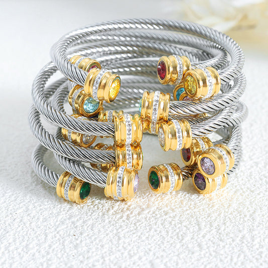 Titanium Steel Inlaid Twelve-color Zircon Bracelet