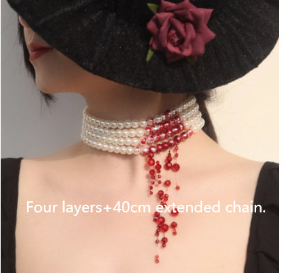 Bite Mark Blood Pearl Necklace Hoop Choker