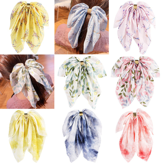 Floral Chiffon Big Bow Hairpin