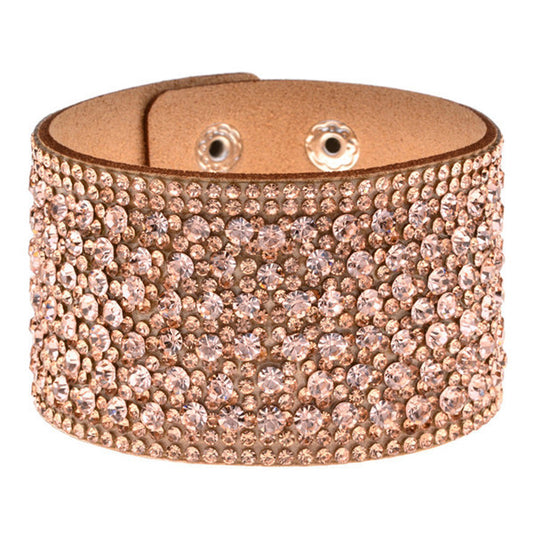 Wide diamond-studded snap bracelet
