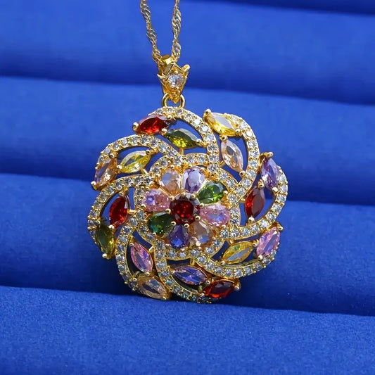 Spiral Design Color Zircon Pendant Necklace Light Luxury