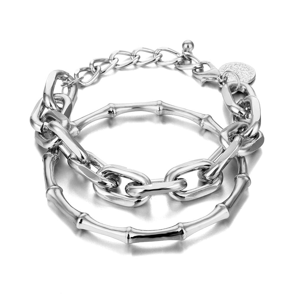Retro Coin Multilayer Bracelet Simple Thick Chain Exaggerated Bamboo Link Chain