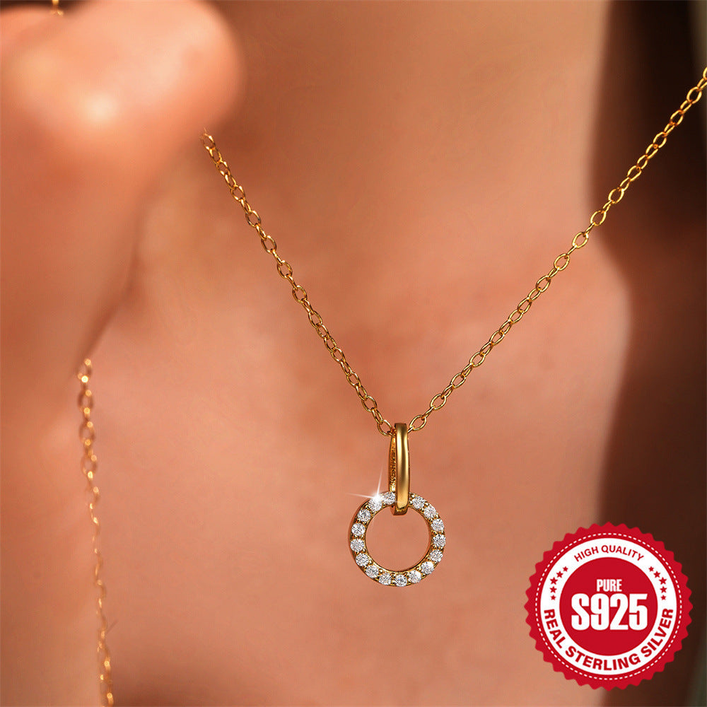 S925 Sterling Silver Light Luxury Interlocking Micro Inlaid Zircon Clavicle Chain