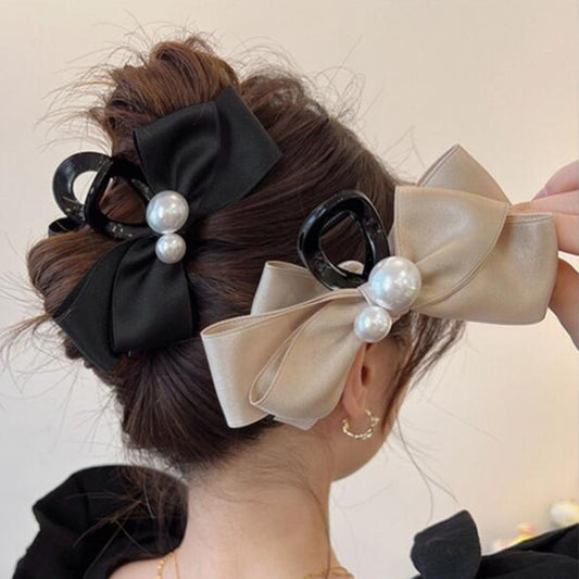 Pearl Bow Large Hair Clip Women's Headdress