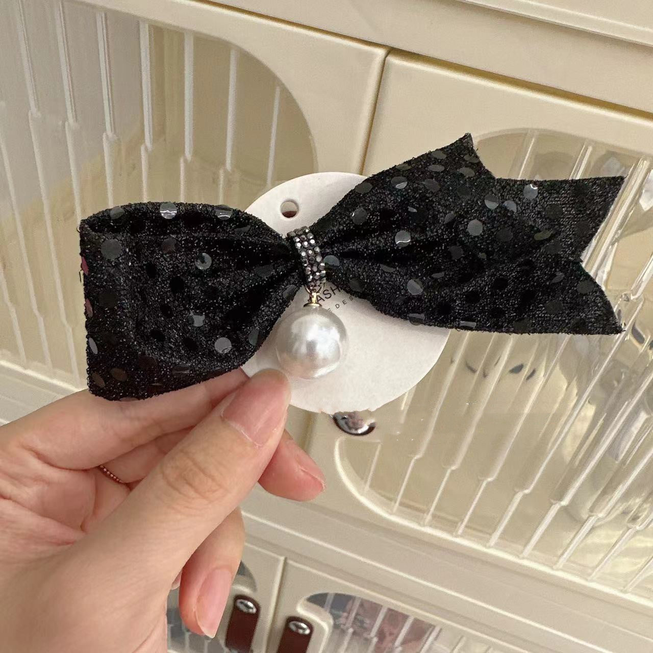 Super  Rhinestone Gray Bow Barrettes Fashion
