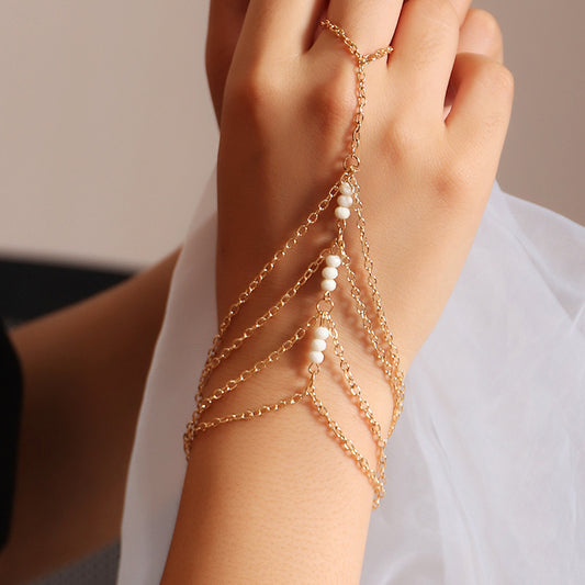 Personalized Trend Gold Fine Chain Multi Layer Finger One Rice Bead Bracelet
