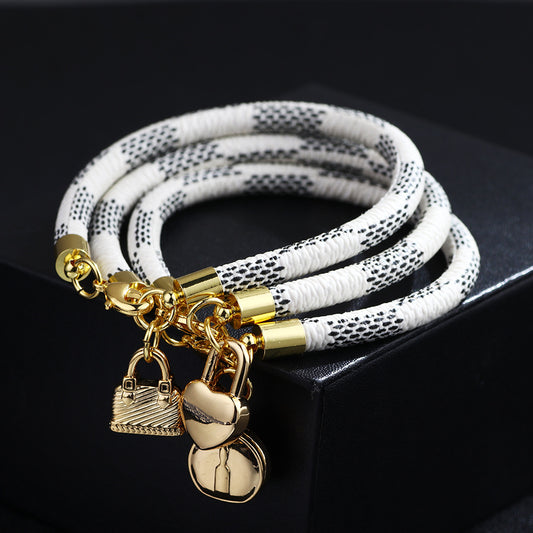 Mini Peach Heart Pendant Striped Bracelet