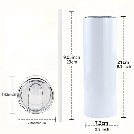 20oz Sublimation Straight Tumbler Stainless Steel Skinny Tumbler With Straw Lid Portable T Hermos Vacuum Anti-fall T Hermos Cup