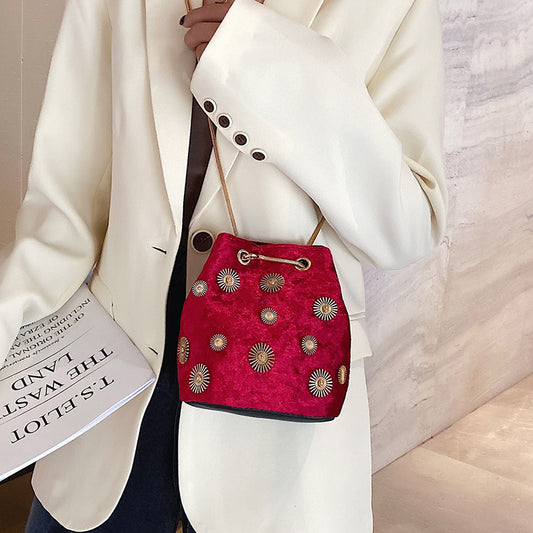 Women's Fashion Velvet Bucket Bag