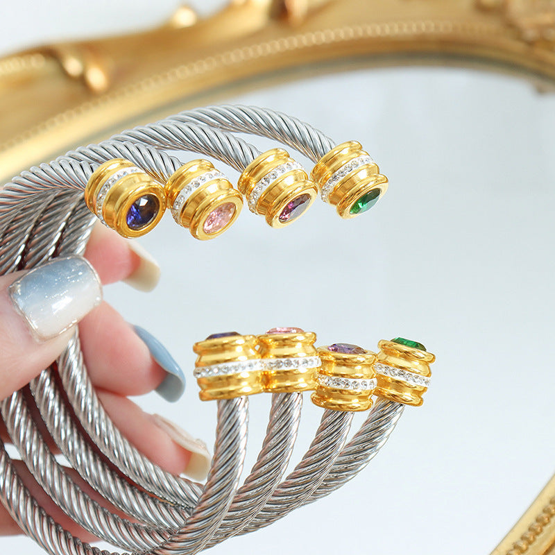 Titanium Steel Inlaid Twelve-color Zircon Bracelet