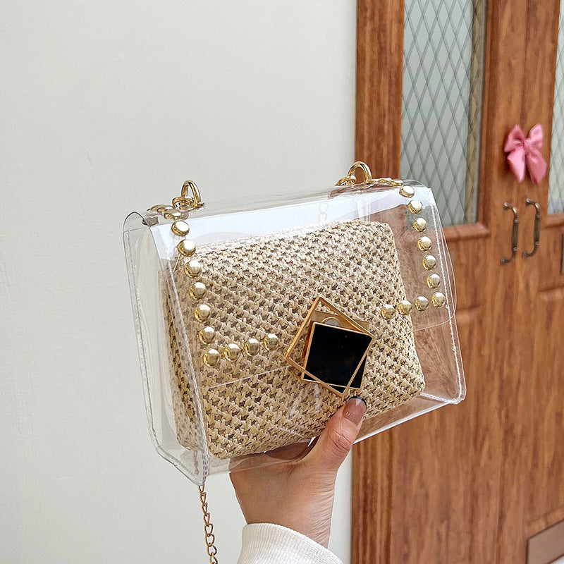 Transparent Chain Shoulder Rivet Lock Crossbody Bag