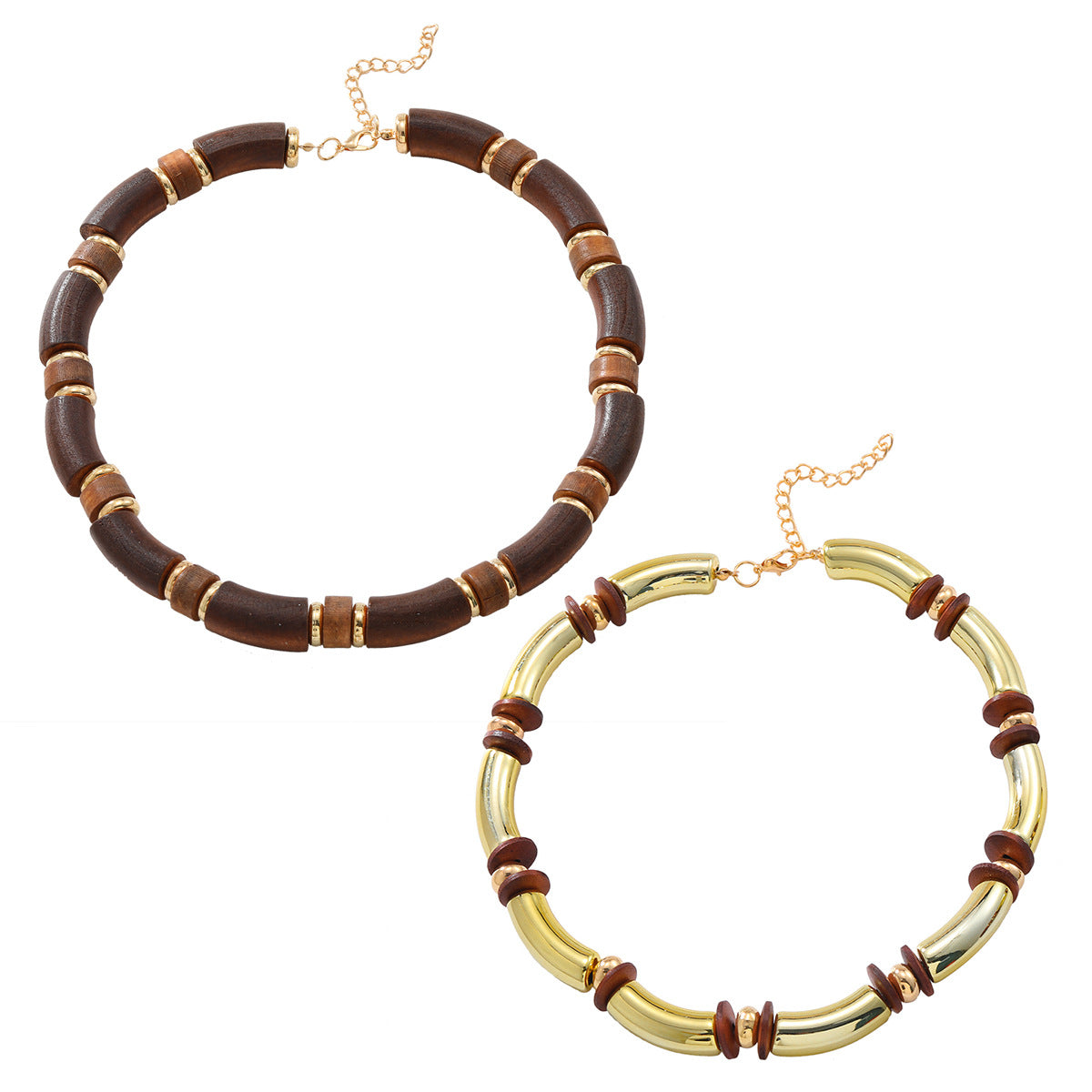 European And American Exaggerated Famous Brand Multi-layer Wooden Necklace, Bracelet Set