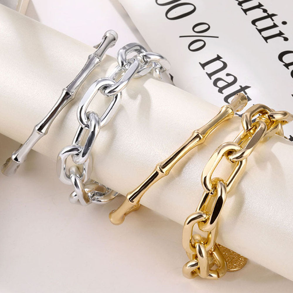Retro Coin Multilayer Bracelet Simple Thick Chain Exaggerated Bamboo Link Chain