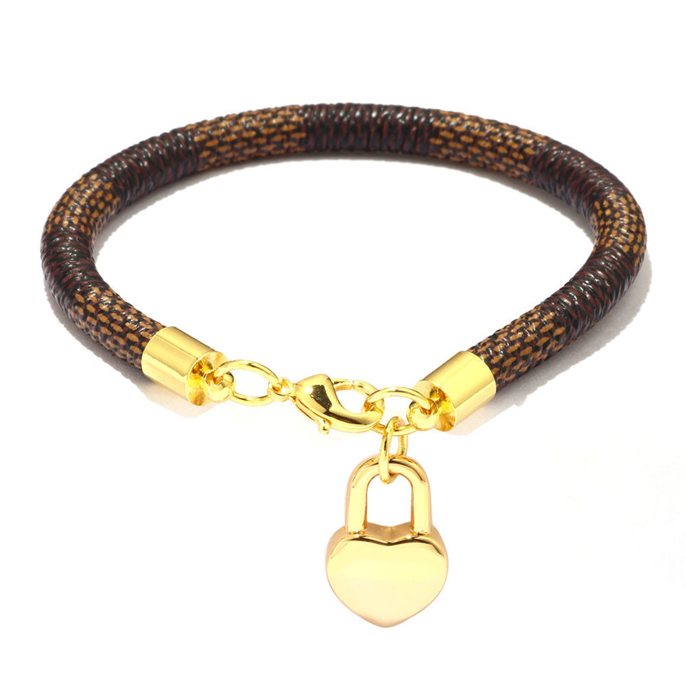 Mini Peach Heart Pendant Striped Bracelet
