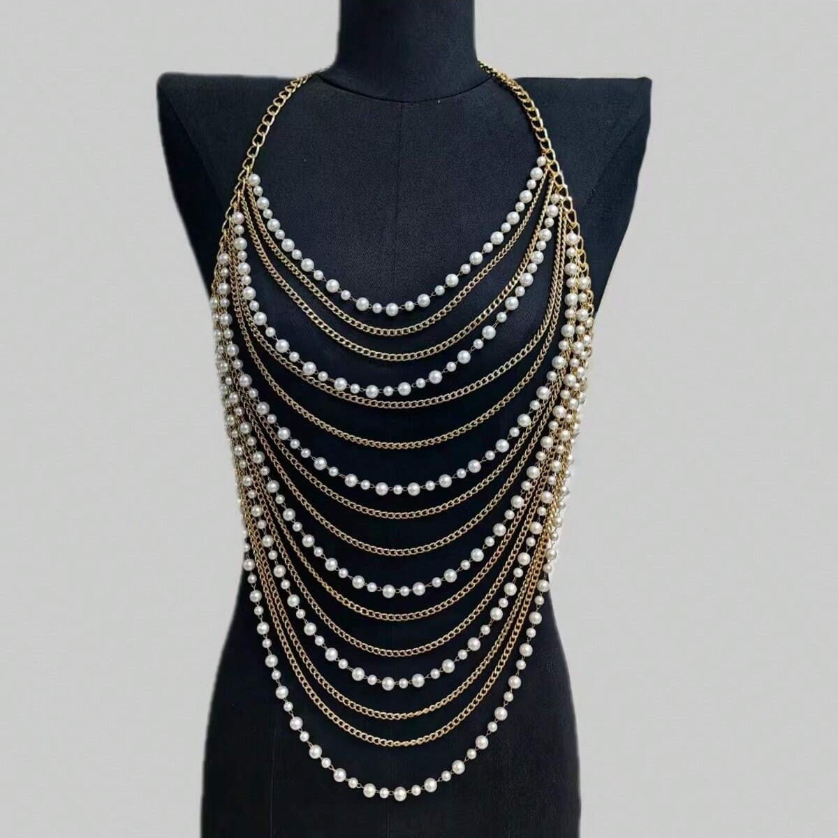 Pearl Ornament Chain Metal Chain Multi-layer Catwalk Performance Bandage Dress