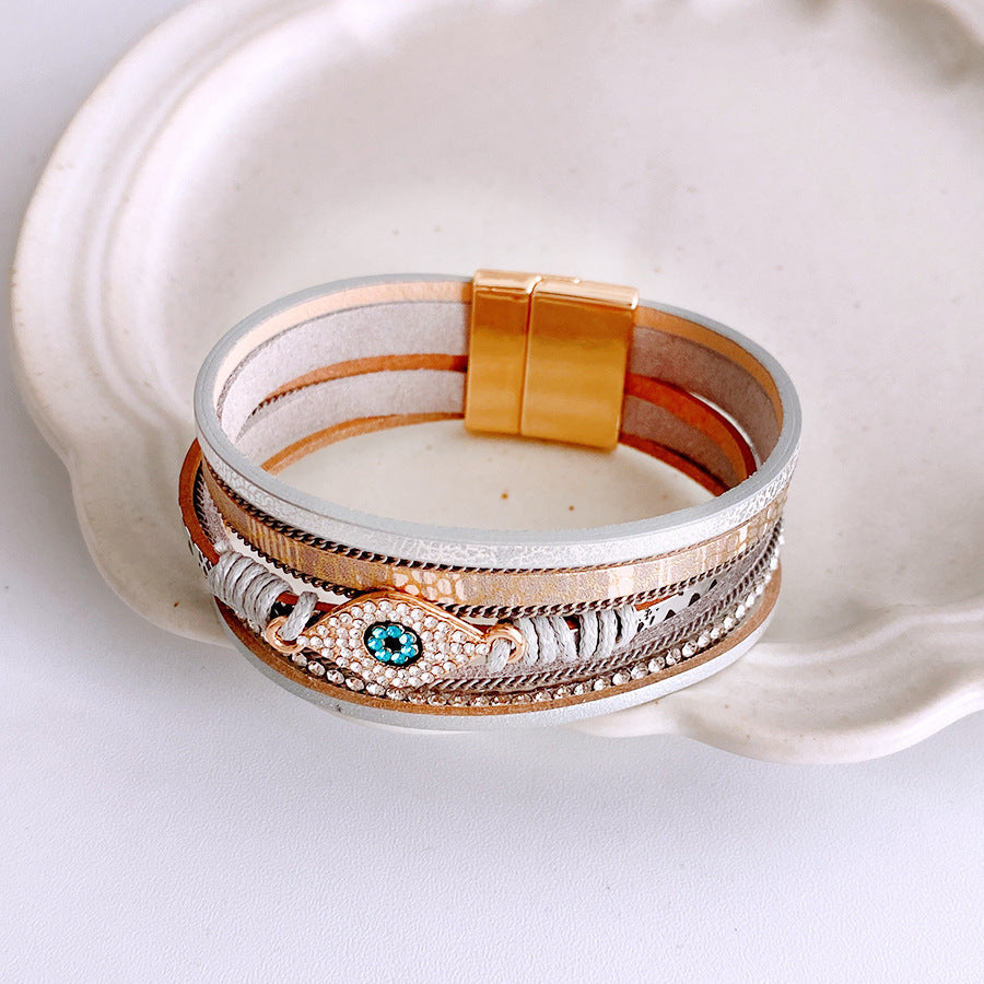 Diamond-embedded Magnetic Bracelet Ethnic Style Simple Personality Bracelet Trendy All-matching