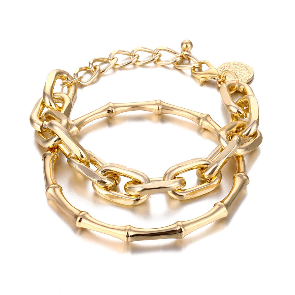 Retro Coin Multilayer Bracelet Simple Thick Chain Exaggerated Bamboo Link Chain