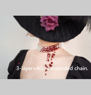 Bite Mark Blood Pearl Necklace Hoop Choker
