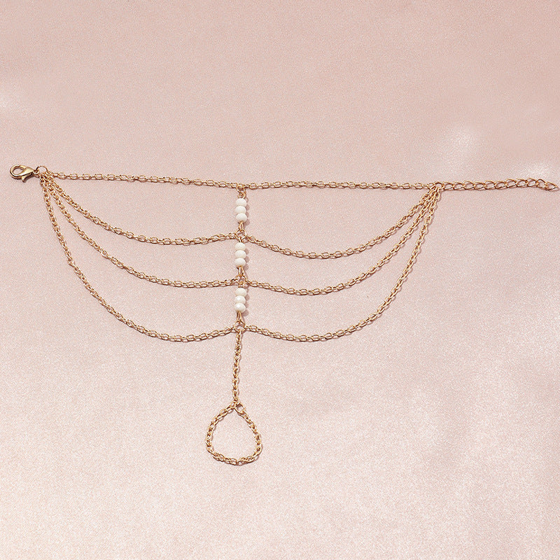 Personalized Trend Gold Fine Chain Multi Layer Finger One Rice Bead Bracelet