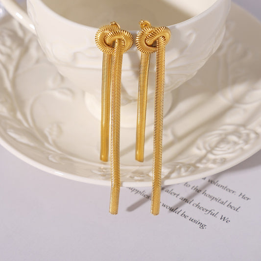 Gold Knotted Tassel Snake Chain Long Necklace