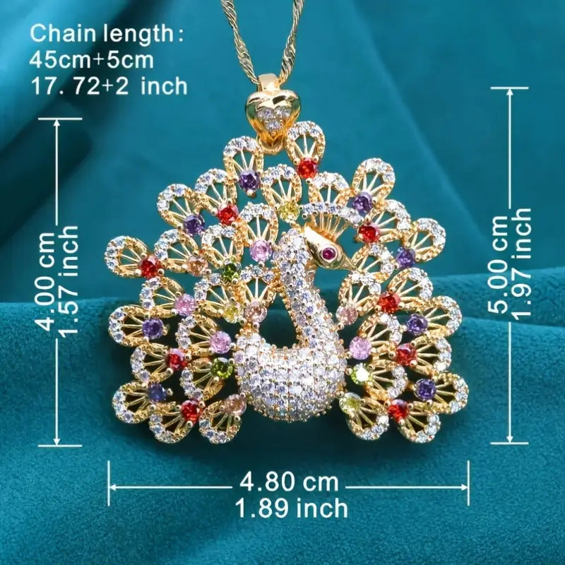 Peacock Design Colorful Zircon Pendant Necklace