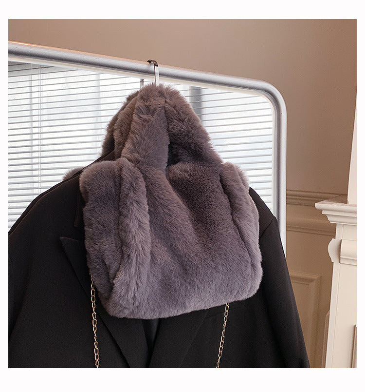 Winter Women's Fashion Large Capacity Plush Hand-carrying Bag