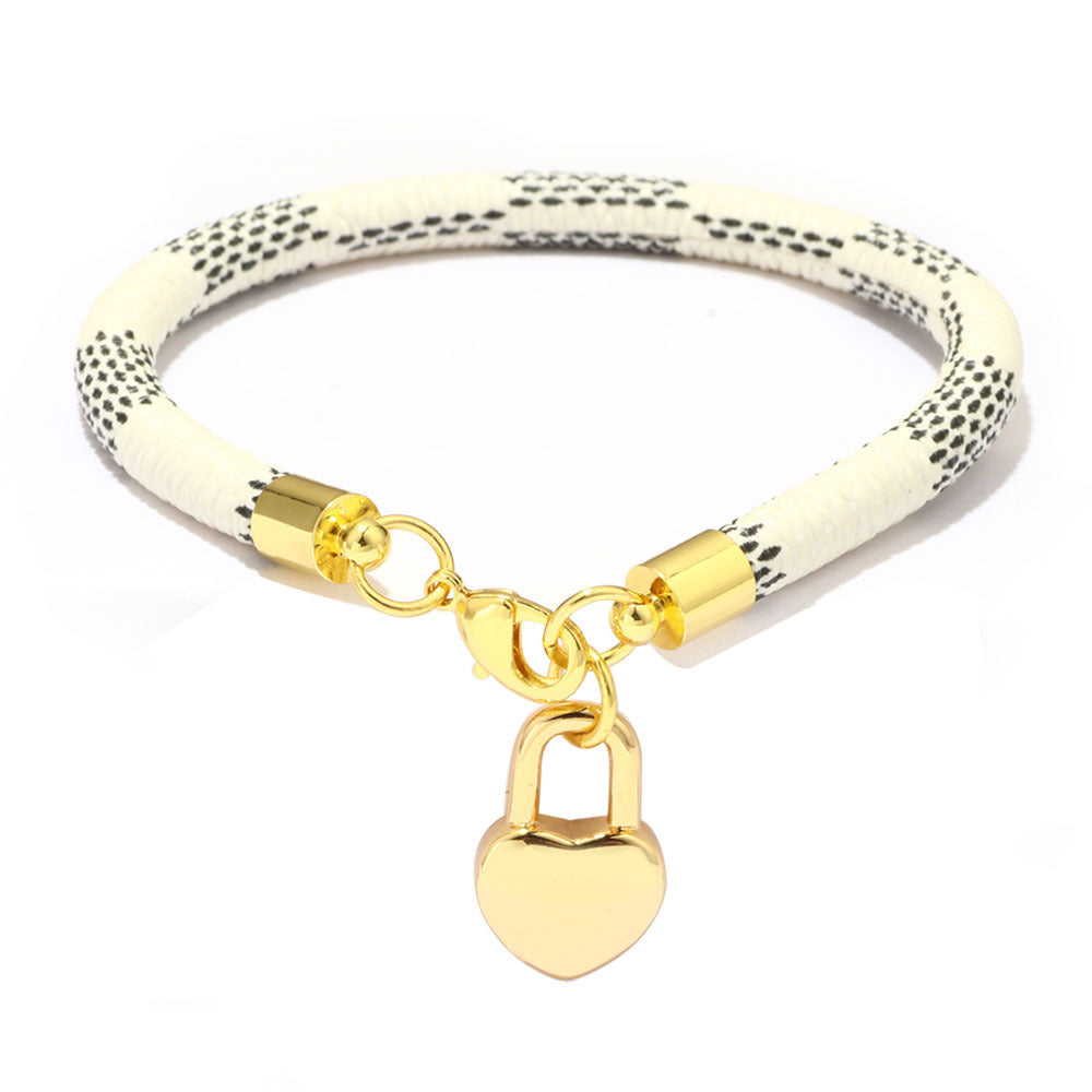 Mini Peach Heart Pendant Striped Bracelet