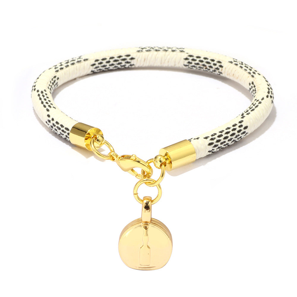 Mini Peach Heart Pendant Striped Bracelet