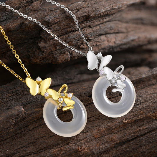Butterfly Dance Zircon Necklace Women's Sterling Silver