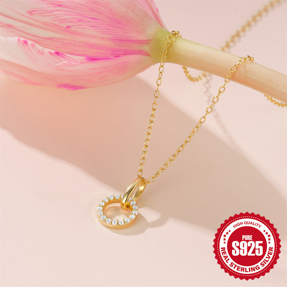 S925 Sterling Silver Light Luxury Interlocking Micro Inlaid Zircon Clavicle Chain