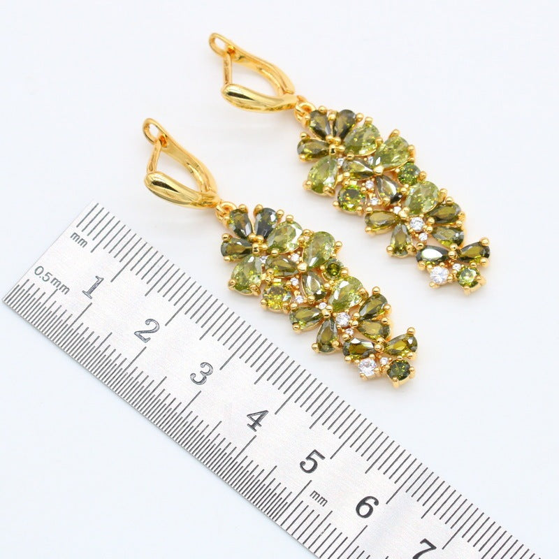 Olive Green Stone Cubic Zirconia Earrings Pendant Necklace Bracelet Ring