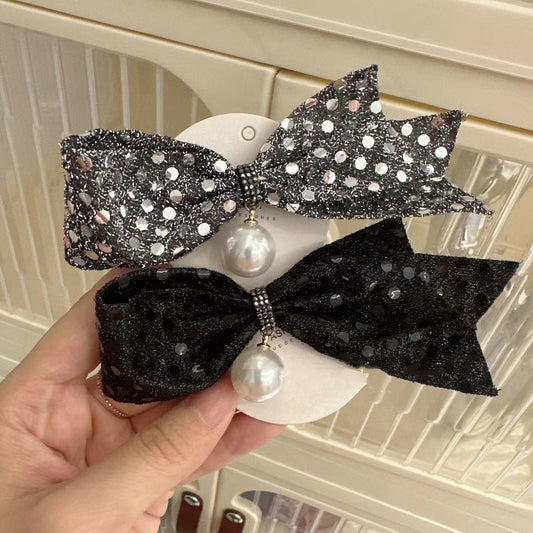 Super  Rhinestone Gray Bow Barrettes Fashion